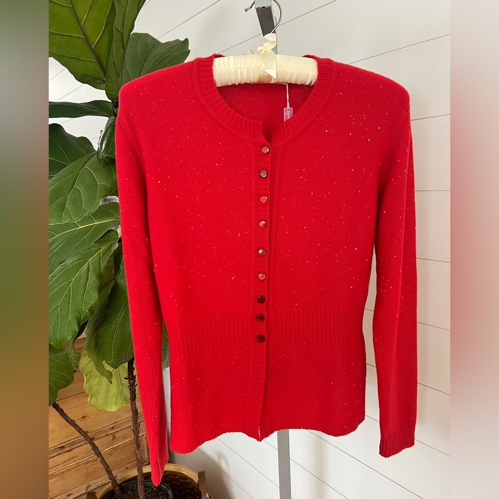 Italian Luxury Cashmere Red Cardigan| Large |  Lux | Large - Picture 5 of 7